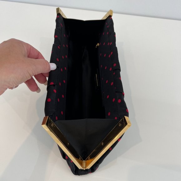 DOLCE & GABBANA BLACK AND RED POLKA DOT HARD GOLD CASE CLUTCH NWOTS! - Picture 14 of 17